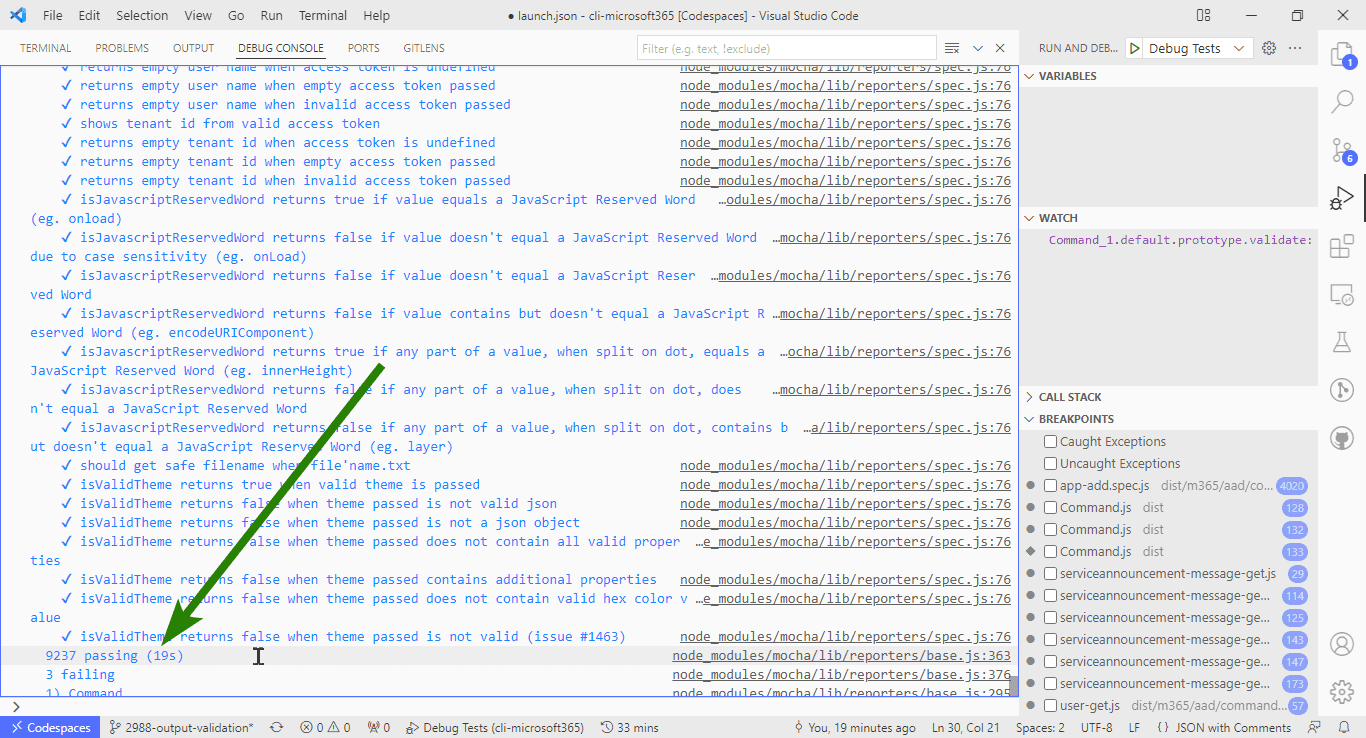 Number of tests and execution time for all tests