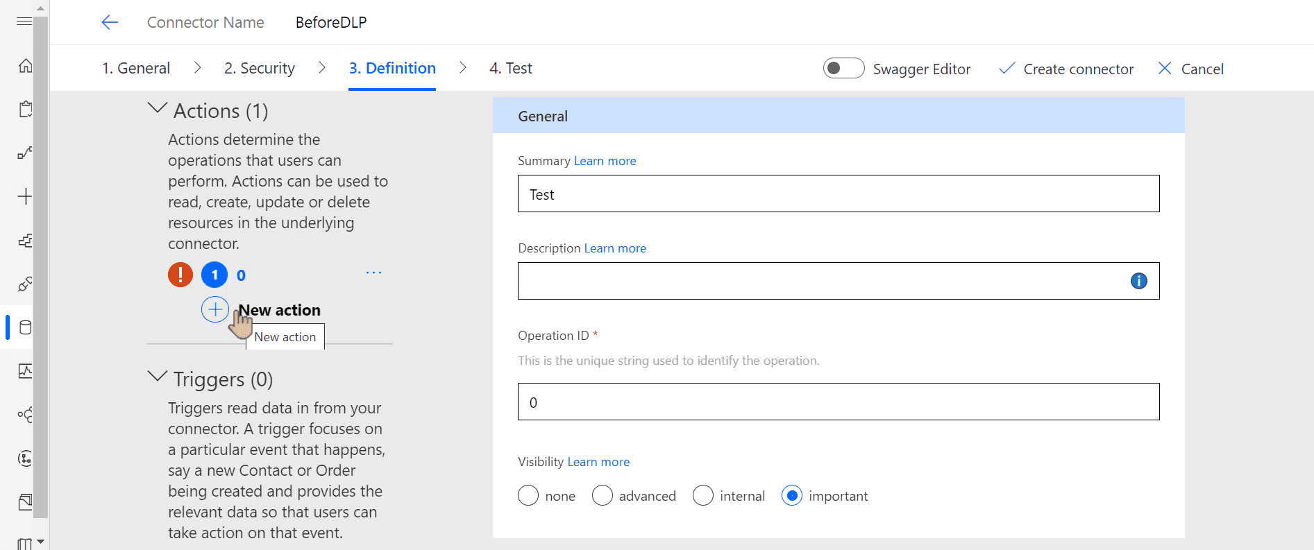 Definition tab of DLP configuration wizard